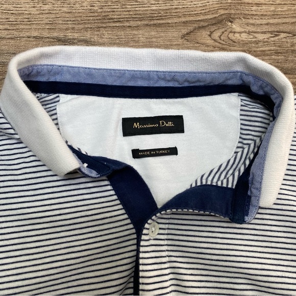 Massimo Dutti Striped Blue White Short Sleeve Polo Large - Picture 15 of 15